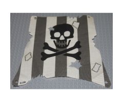 Cloth Sail Square with Dark Gray Stripes, Skull and Crossbones Pattern, Damage Cutouts