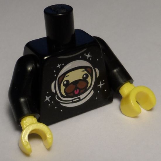 Torso Shirt with Dog French Bulldog Head and Space Helmet Pattern (BAM) / Black Arms / Yellow Hands