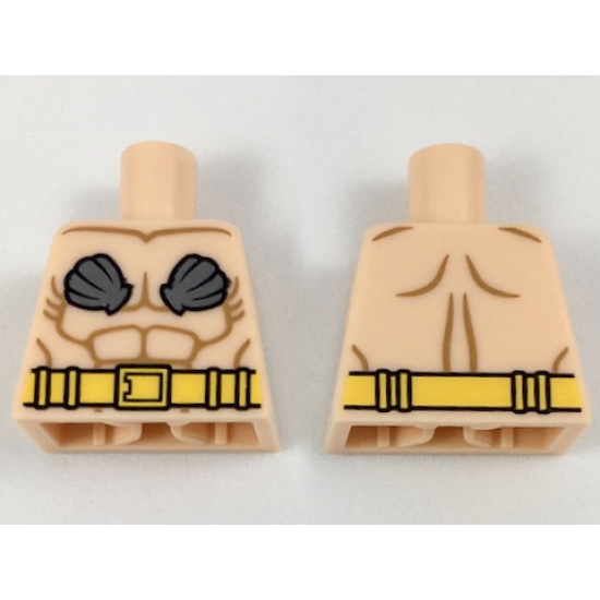 Torso Male Bare Chest with Flat Silver Sea Shells, Yellow Utility Belt Pattern