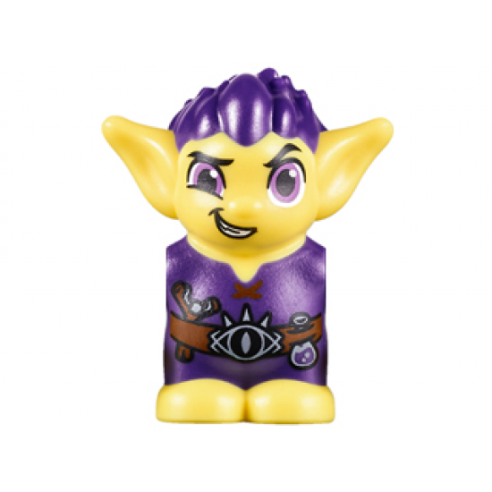 Body / Head Goblin with Pointed Ears and Dark Purple Spiked Hair and Tunic with Utility Belt with Goblin Eye Buckle, Slingshot and Flask Pattern