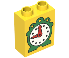 Duplo, Brick 1 x 2 x 2 with Clock Pattern and Red Clock Hands
