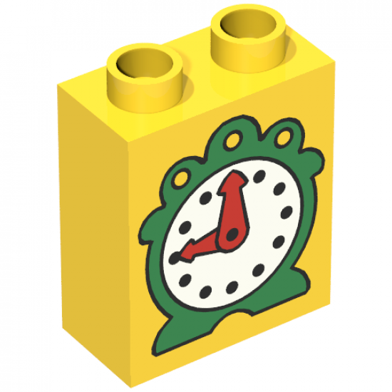 Duplo, Brick 1 x 2 x 2 with Clock Pattern and Red Clock Hands