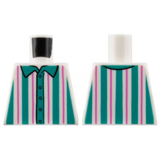 Torso Shirt with Dark Turquoise and Dark Pink Vertical Stripes Pattern
