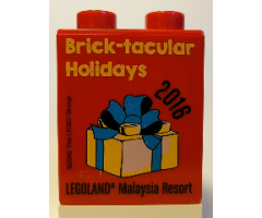 Duplo, Brick 1 x 2 x 2 with Brick-tacular Holidays 2016 Legoland Malaysia Resort Pattern
