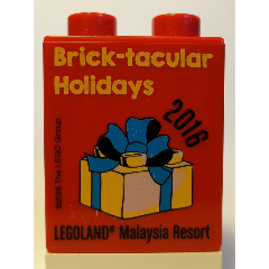 Duplo, Brick 1 x 2 x 2 with Brick-tacular Holidays 2016 Legoland Malaysia Resort Pattern