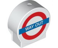 Duplo, Brick 1 x 3 x 2 Round Top Road Sign with 'WAY OUT' Pattern
