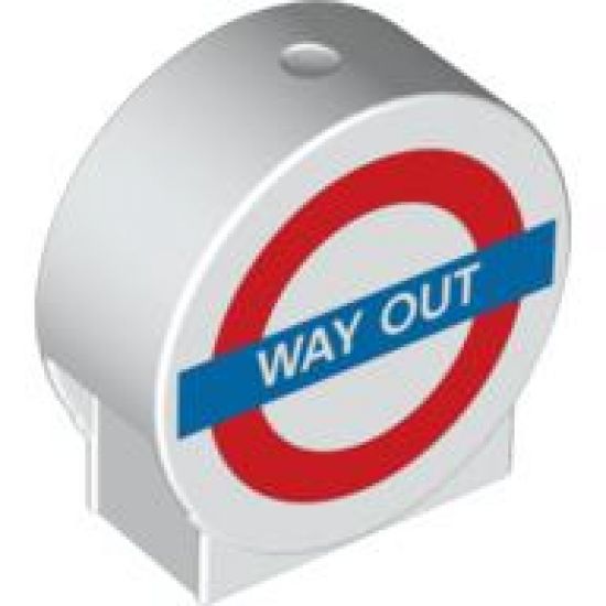 Duplo, Brick 1 x 3 x 2 Round Top Road Sign with 'WAY OUT' Pattern
