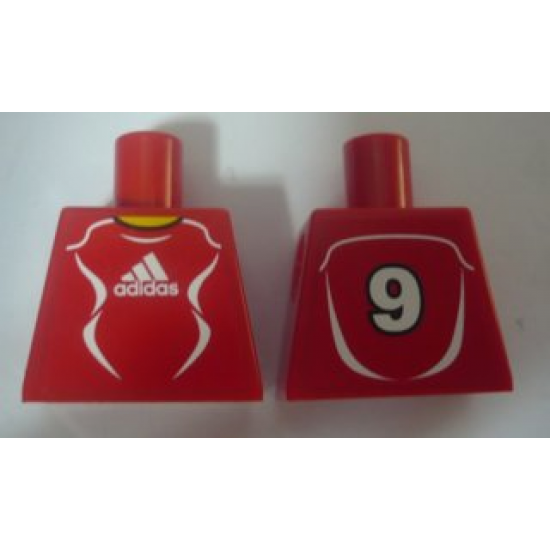 Torso Soccer Adidas Logo, Red and White No.9 Pattern (Stickers)