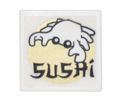 Road Sign 2 x 2 Square with Open O Clip with Crab, Gold Circle and Black 'SUSHI' Pattern (Sticker) - Set 70620