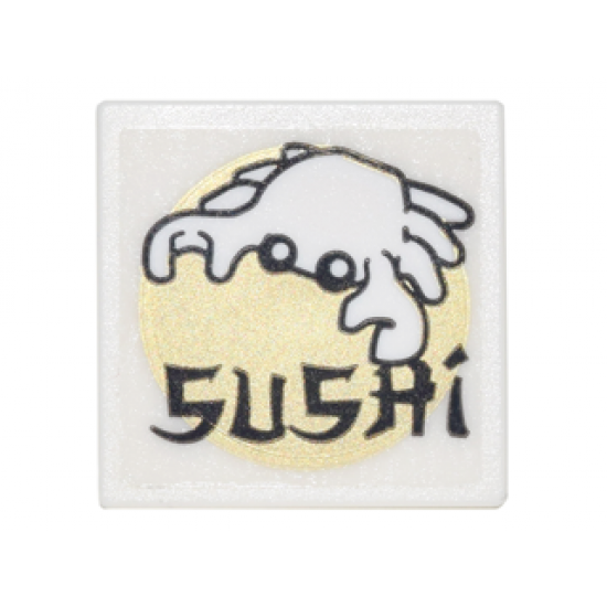 Road Sign 2 x 2 Square with Open O Clip with Crab, Gold Circle and Black 'SUSHI' Pattern (Sticker) - Set 70620