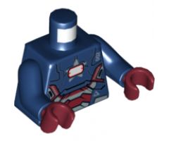 Torso Armor with '002', 'DANGER', White Rectangle and Silver and Red Plates Pattern / Dark Blue Arms / Dark Red Hands