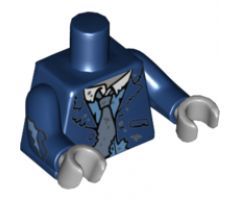 Torso Suit Coat Tattered, Muddy, White Collar, Gray Tie, Blue Shirt Pattern / Dark Blue Arm Left / Dk Blue Arm Right with Torn Sleeve / Light Bluish Gray Hands