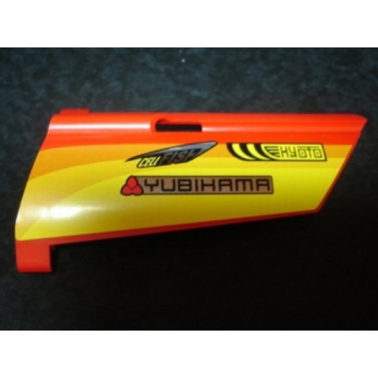 Technic, Panel Fairing #20 Large Long, Small Hole, Side A with Racing Logos on Orange and Yellow Pattern (Sticker) - Set 8146