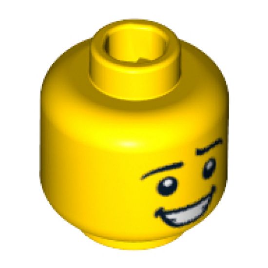 Minifigure, Head Black Eyebrows, White Pupils, Open Mouth Smile with Teeth Pattern - Blocked Open Stud