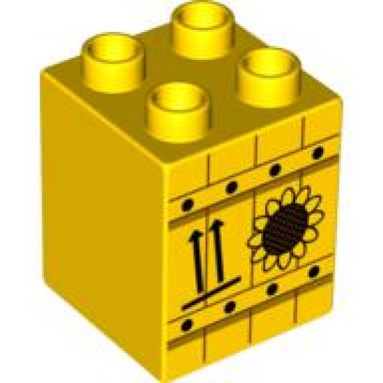 Duplo, Brick 2 x 2 x 2 with Sunflower and Two Arrows Pattern