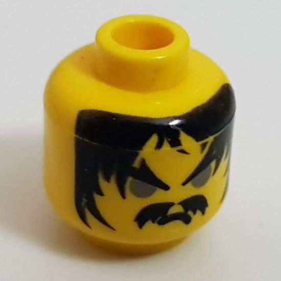 Minifigure, Head Moustache Gray Eyes, Frown Pattern - Blocked Open Stud