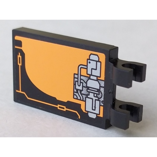 Tile, Modified 2 x 3 with 2 Clips (thick U clips) with Silver Mechanical Pattern Model Right Side (Sticker) - Set 8970