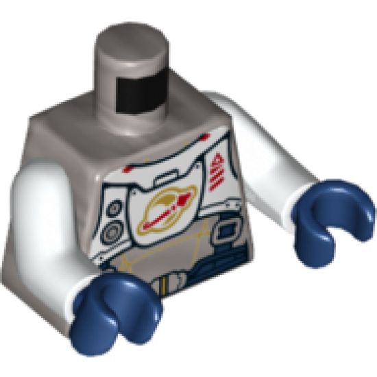 Torso Spacesuit with Gold Lines, Dark Blue Harness with Silver Buckles and White Panel with Classic Space Logo Pattern / White Arms / Dark Blue Hands
