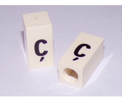 Tile, Modified 1 x 2 x 5/6 with Stud Hole in End and Black 'ç' Lower Case Pattern