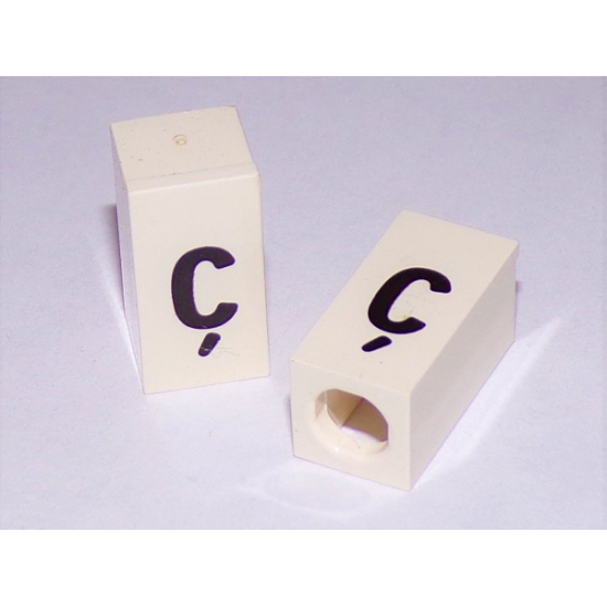 Tile, Modified 1 x 2 x 5/6 with Stud Hole in End and Black 'ç' Lower Case Pattern
