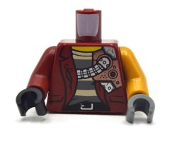 Torso Jacket with Mechanical Shoulder Plate Armor Pattern / Pearl Gold Arm Left / Dark Red Arm Right / Dark Bluish Gray Hand Left / Black Hand Right
