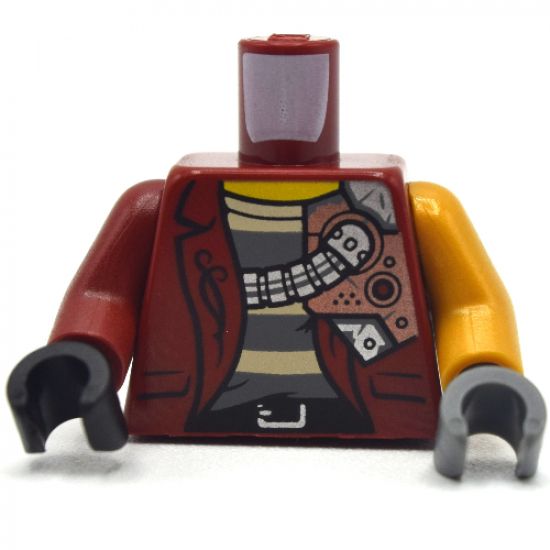 Torso Jacket with Mechanical Shoulder Plate Armor Pattern / Pearl Gold Arm Left / Dark Red Arm Right / Dark Bluish Gray Hand Left / Black Hand Right
