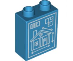 Duplo, Brick 1 x 2 x 2 with House Blueprint Pattern