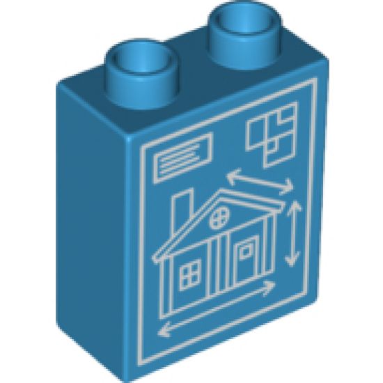 Duplo, Brick 1 x 2 x 2 with House Blueprint Pattern