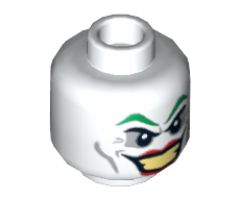 Minifigure, Head Dual Sided Green Eyebrows, Red Lips, Wide Smile / Smirk Pattern (The Joker) - Hollow Stud