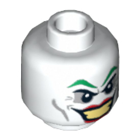 Minifigure, Head Dual Sided Green Eyebrows, Red Lips, Wide Smile / Smirk Pattern (The Joker) - Hollow Stud