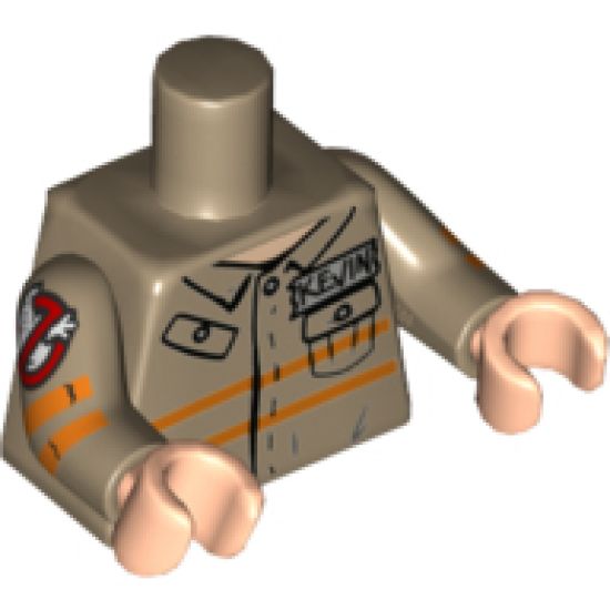Torso Ghostbusters Jumpsuit with 'KEVIN' ID Badge and 2 Pockets Pattern / Dark Tan Arms with Ghostbusters Pattern Type 2 / Light Nougat Hands