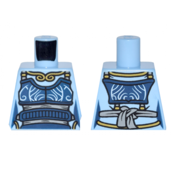Torso Ninjago Female Outline Dark Blue Apron with Light Bluish Gray Sash, Gold Necklace Pattern