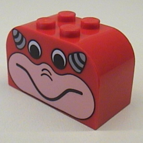 Slope, Curved 4 x 2 x 2 Double with Four Studs with Face and Horns Pattern