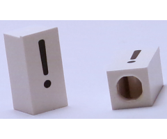 Tile, Modified 1 x 2 x 5/6 with Stud Hole in End and Black '!' Exclamation Mark Pattern
