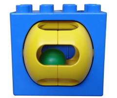 Duplo, Brick 2 x 4 x 2 with Green Ball in Yellow Rattle
