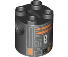 Brick, Round 2 x 2 x 2 Robot Body with Silver Lines and Copper Pattern (Imperial Astromech Droid)