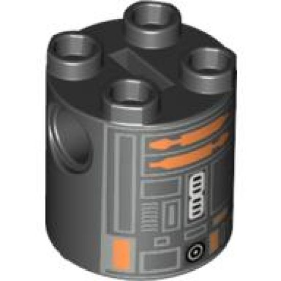 Brick, Round 2 x 2 x 2 Robot Body with Silver Lines and Copper Pattern (Imperial Astromech Droid)