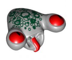Minifigure, Head, Modified Alien with Tongue and Red Eyes, Dark Green Scales Pattern (Squidman)