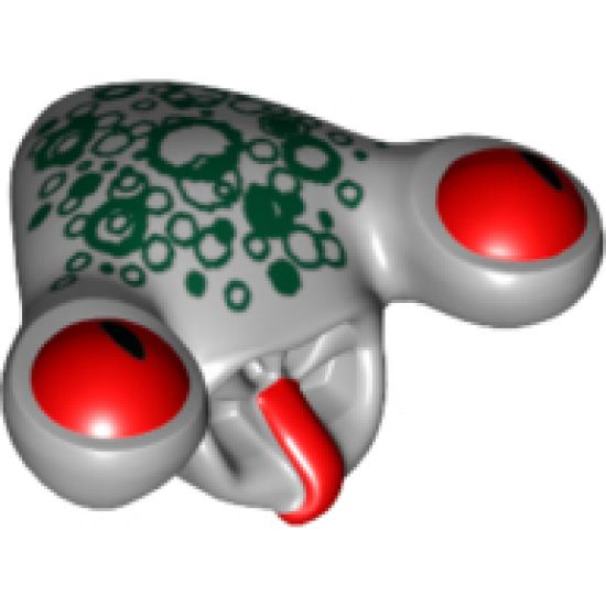 Minifigure, Head, Modified Alien with Tongue and Red Eyes, Dark Green Scales Pattern (Squidman)