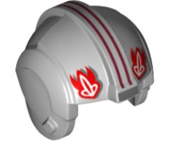 Minifigure, Headgear Helmet SW Rebel Pilot with Red T-16 Skyhopper Pilot Logo and Two Dark Red Stripes Pattern