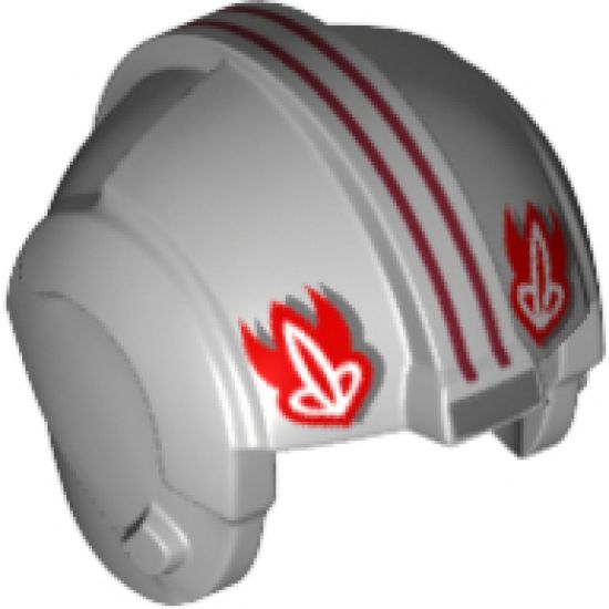 Minifigure, Headgear Helmet SW Rebel Pilot with Red T-16 Skyhopper Pilot Logo and Two Dark Red Stripes Pattern
