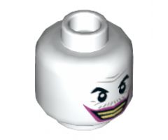 Minifigure, Head Dual Sided Black Eyebrows, Gray Wrinkles and Moustache, Dark Pink Lips, Wide Grin / Lips Pursed Pattern (The Joker) - Hollow Stud
