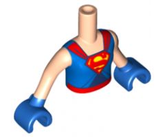 Mini Doll, Torso Friends Girl Blue Top with Red Cape Straps and 'S' Symbol and Belt Pattern, Light Nougat Arms with Blue Hands