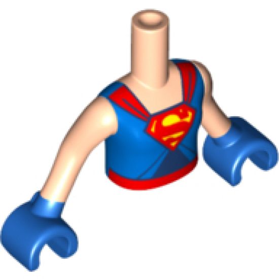 Mini Doll, Torso Friends Girl Blue Top with Red Cape Straps and 'S' Symbol and Belt Pattern, Light Nougat Arms with Blue Hands