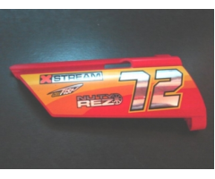 Technic, Panel Fairing #21 Large Long, Small Hole, Side B with Chrome '72' and Racing Logos on Orange and Yellow Pattern (Sticker) - Set 8146