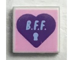 Tile 1 x 1 with Dark Purple Heart with 'B.F.F' on Bright Pink Background Pattern