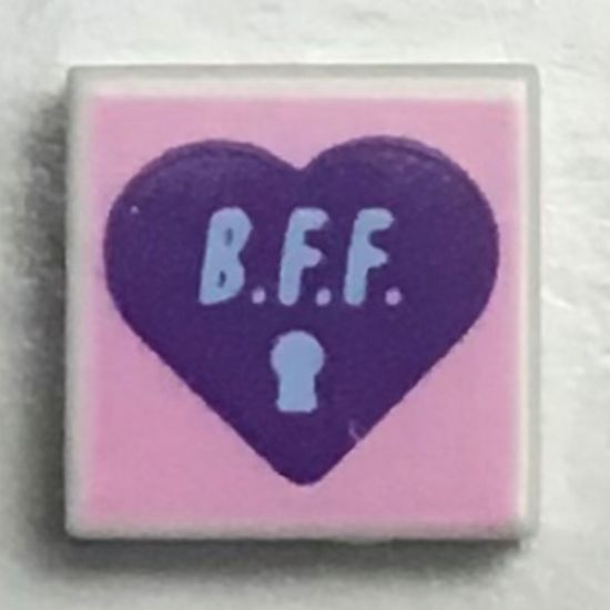 Tile 1 x 1 with Dark Purple Heart with 'B.F.F' on Bright Pink Background Pattern