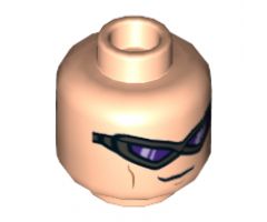 Minifigure, Head Dual Sided Pearl Dark Gray Visor, Dark Purple Lenses, Medium Nougat Cheek Lines, Small Grin / Gritted Teeth Pattern - Hollow Stud