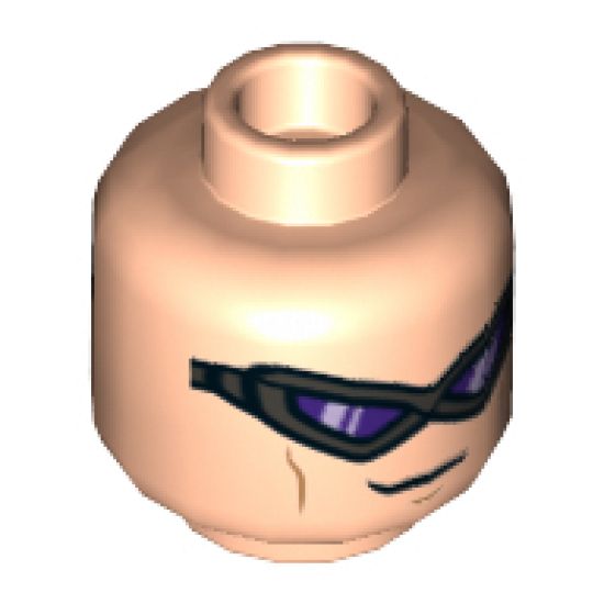 Minifigure, Head Dual Sided Pearl Dark Gray Visor, Dark Purple Lenses, Medium Nougat Cheek Lines, Small Grin / Gritted Teeth Pattern - Hollow Stud