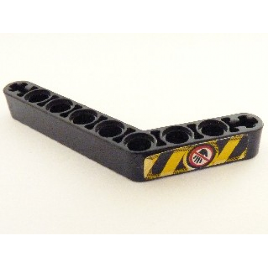 Technic, Liftarm 1 x 9 Bent (6 - 4) Thick with Yellow and Black Danger Stripes, Black Hand with Red Line Pattern Model Left (Sticker) - Set 8446